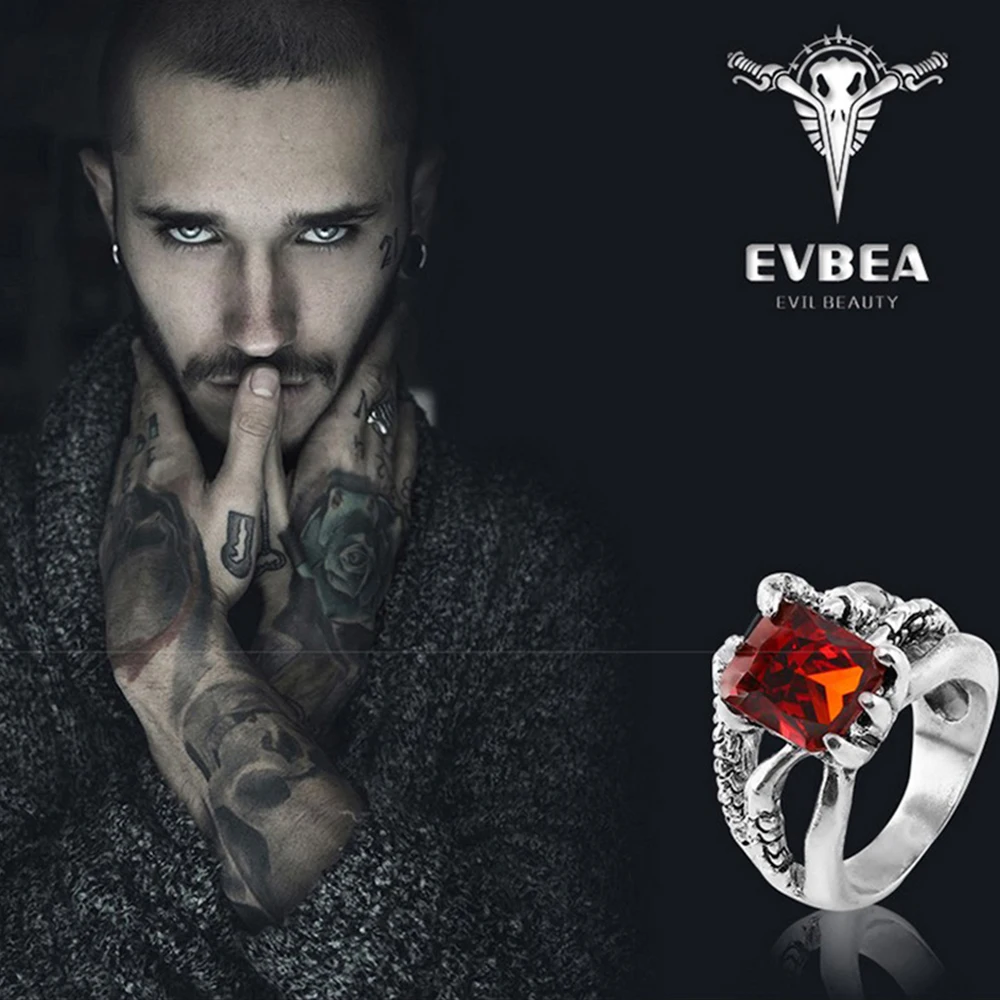 EVBEA коготь дракона хип хоп Рок хулиганский покрытый серебром большой красный CZ