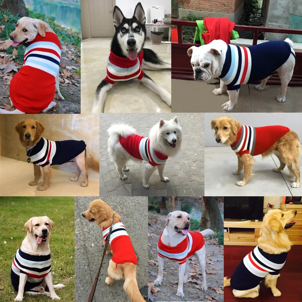 Зимняя одежда для собак, свитер для больших собак, пальто для средних животных, одежда красного и синего цвета для Лабрадора, французская одежда для бульдога для больших собак