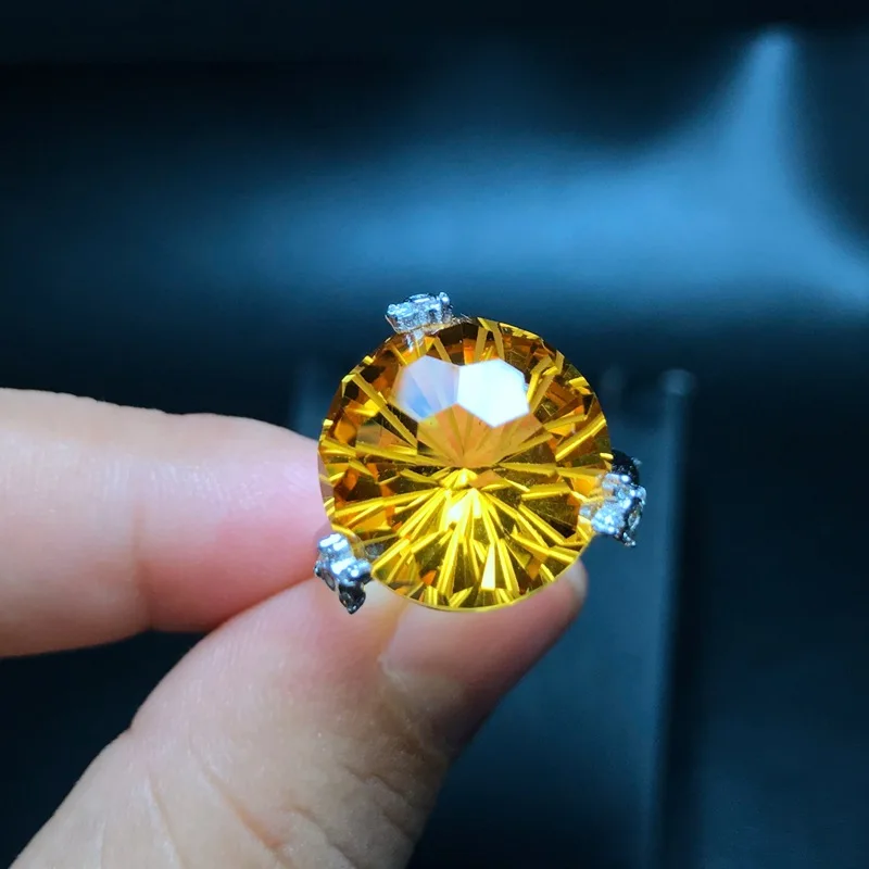 SHIQING VSS класс цитрин шарообразный желтый топаз большой камень 15*15 мм кольцо из стерлингового серебра с драгоценным камнем для свадьбы новое поступление