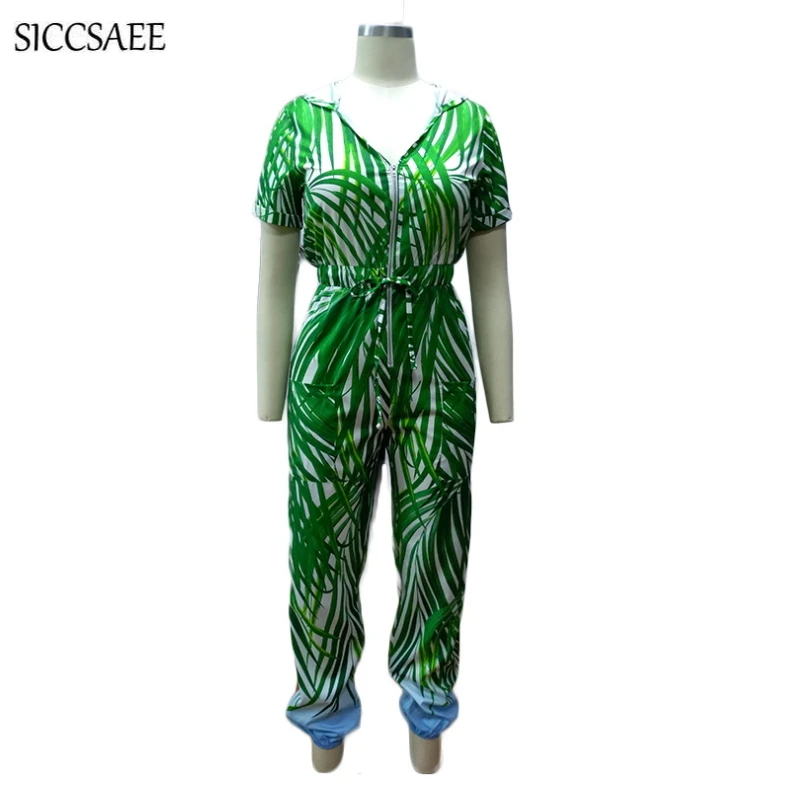 Zipper Front Hoody Rompers Womens Jumpsuit Harem Overalls For Women Pinup Summer 2019 Loose Bamboo Printed Macacao Feminino Sexy Zipper Front Hoody Rompers Womens Jumpsuit Harem Overalls For Women Pinup Summer 2019 Loose Bamboo Printed Macacao Feminino Sexy