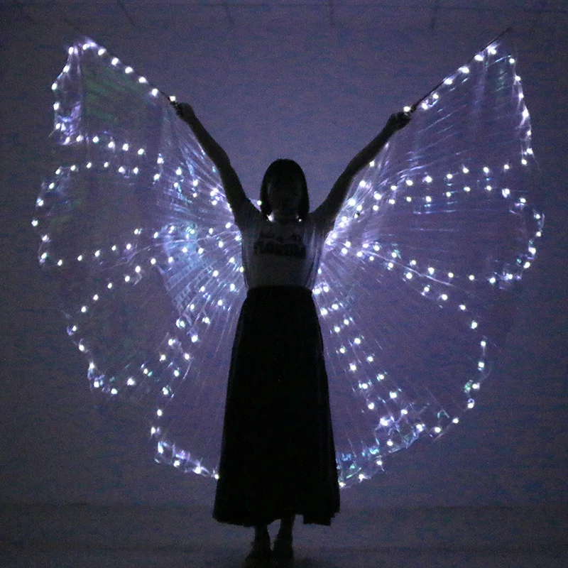 Красочные живота костюм для танцев светодиодный крылья танцевальные аксессуары девушки светодиодный крылья костюм светодиодный крылья бабочки с палкой - Цвет: Color C