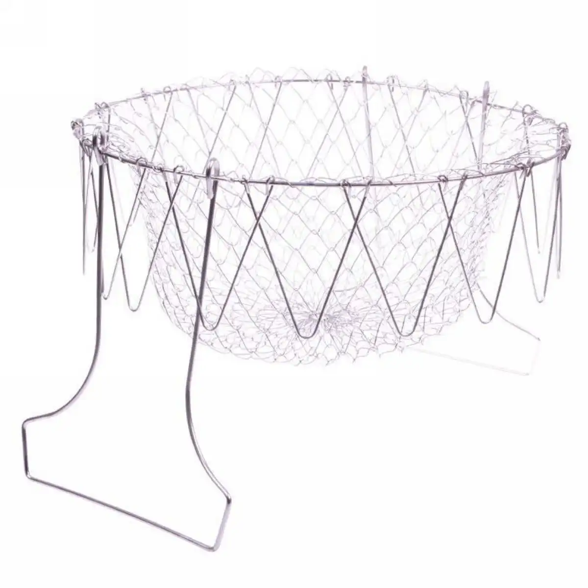 1pcs Foldable Fry Basket Steam Rinse Strain mesh basket Strainer Net Stainless Steel Colander Kitchen Cooking Tools 23x23 x12cm