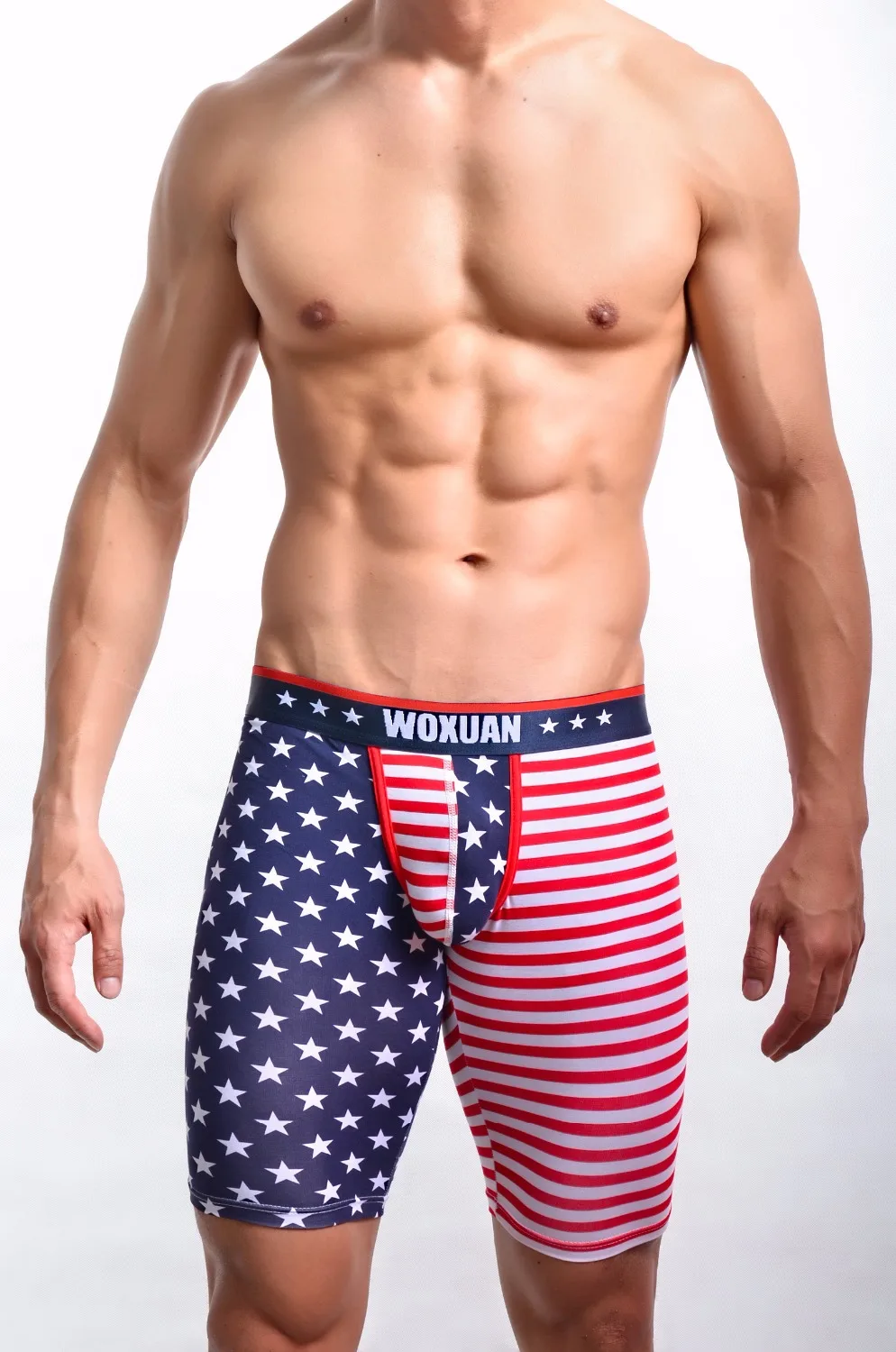Woxuan Новое поступление, летний модный принт в виде американского флага, мужские сексуальные новые обтягивающие леггинсы, штаны для отдыха/Веселые штаны для геев, пляжная одежда