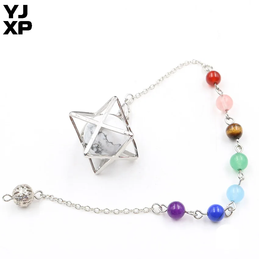 White Turquoise Рейки маятник для приданого Divining Wicca большой натуральный камень кристалл Меркаба маятник 7 Чакра амулет Модная европейская бижутерия - Окраска металла: White Turquoise
