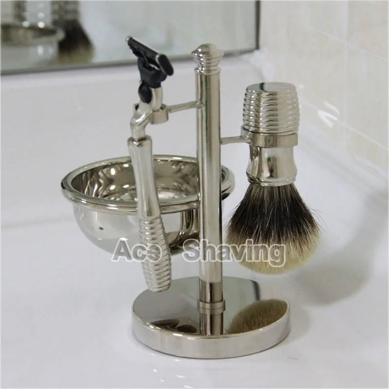 

Metal Alloy Shaving Set Kit Razor Stand Bowl Mug Cup Silvertip/Finest/Black Badger Hair Shaving Beard Brush