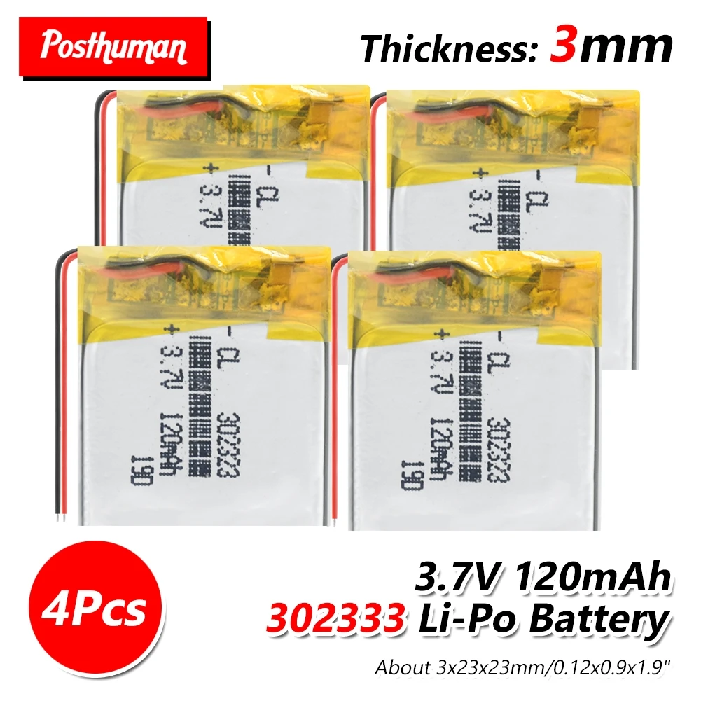 

3.7V lithium ion polymer battery 302323 120mAh for MP3 Bluetooth headset watch smart band MP3 GPS LED light watch locator