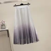 Мода Весна Лето Новые плиссированные юбки женские градиентные яркие шелковые сетчатые трапециевидные юбки средней длины разноцветная юбка с высокой талией