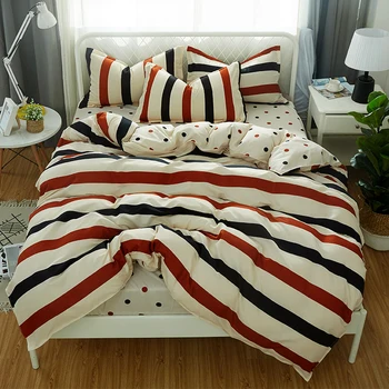 

Red black stripes bedding sets duvet cover quilt cover bed sheet pillow case good quality Wave point urban bedclothes