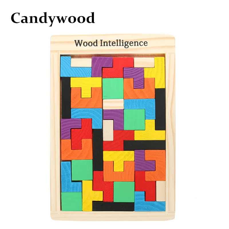 Candywood New Colorful Wooden Tangram Brain Teaser Puzzle font b Toys b font Tetris Game for