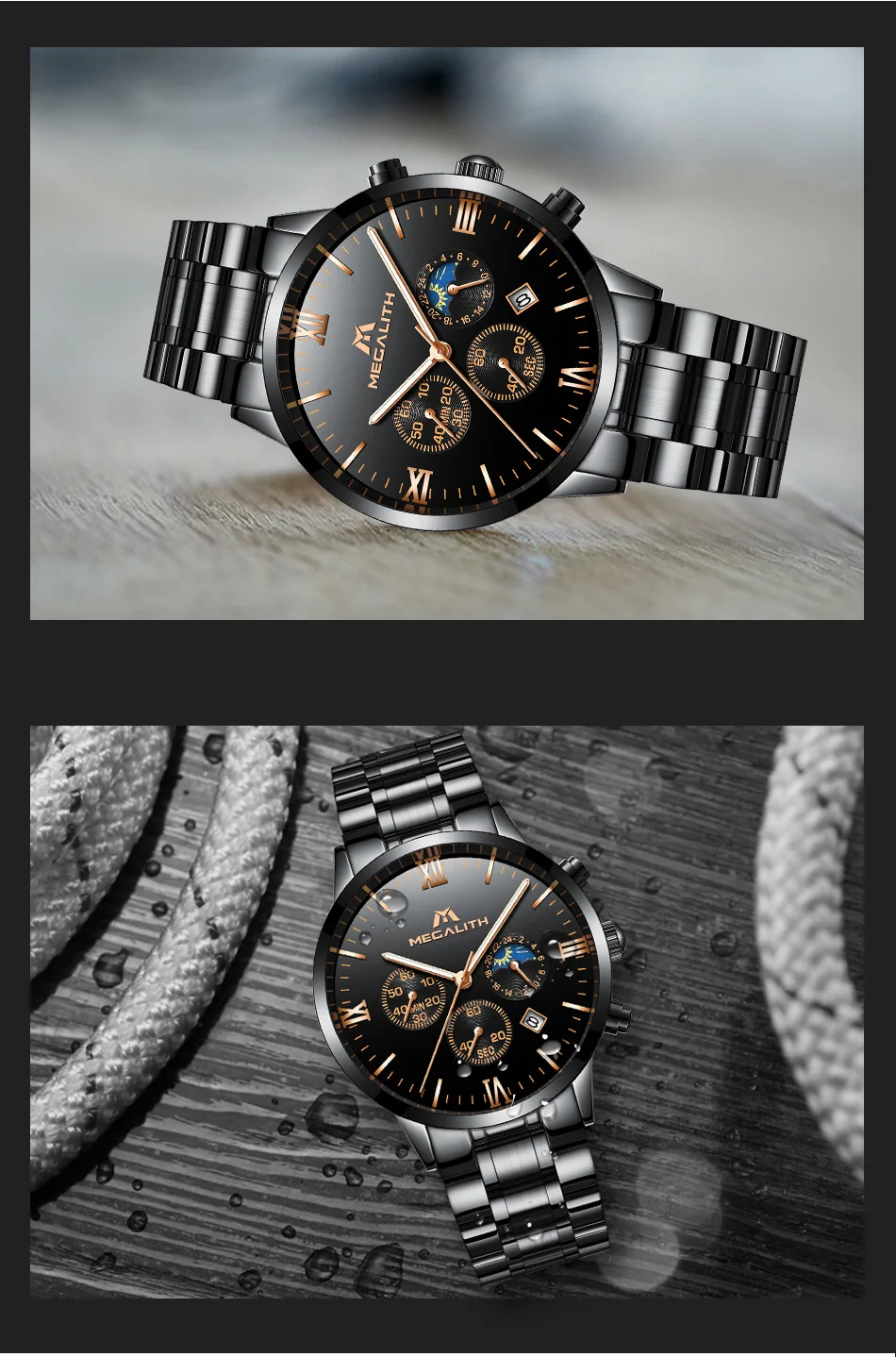 MEGALITH новые бизнес Топ мужские часы Серебряные Наручные часы Изысканные спортивные водонепроницаемые часы с календарем кварцевые часы для мужчин