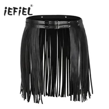 IEFiEL женский пояс из искусственной кожи Бахрома Кисточкой юбка двойной пояс открвенный наряд для ночного клуба Хэллоуин вечерние костюмы юбки