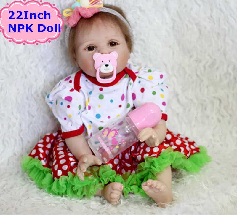

NPK 55CM Bebe Reborn Menina Soft Silicone Real Alive Reborn Baby Doll With Color Polka Dot Dress Kids Toys Girls Gift Briquedos