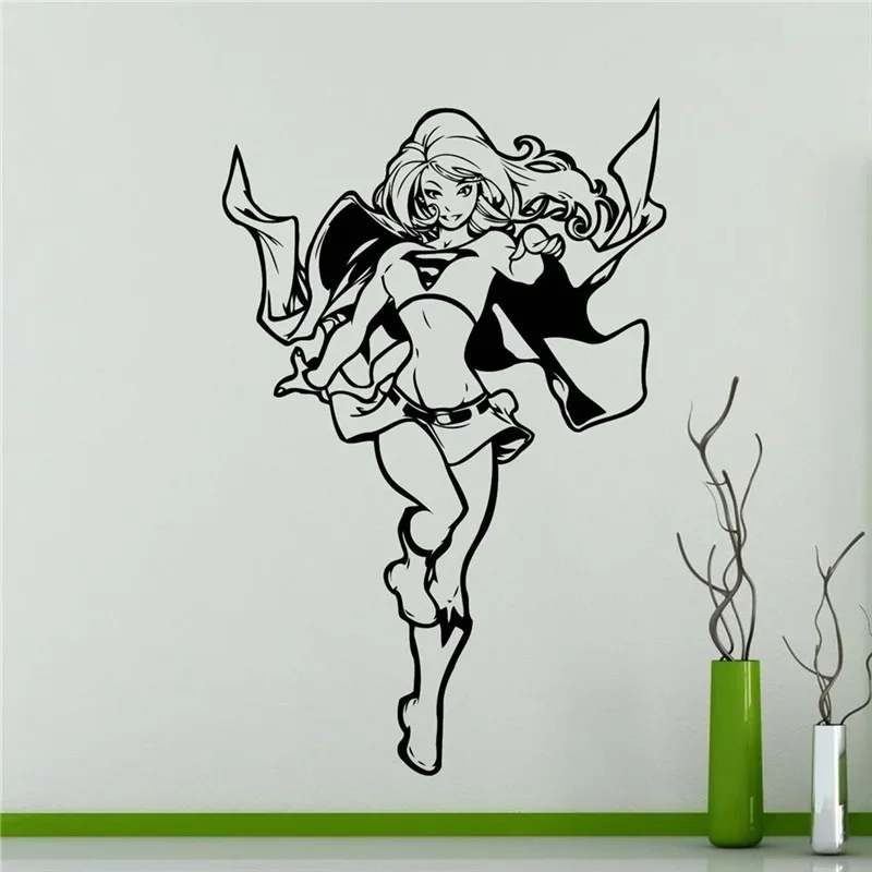 

Free shipping creative Supergirl Wall Decal DC Marvel Comics Superhero home decor Removable PVC Vinyl Wall Sticker Decor