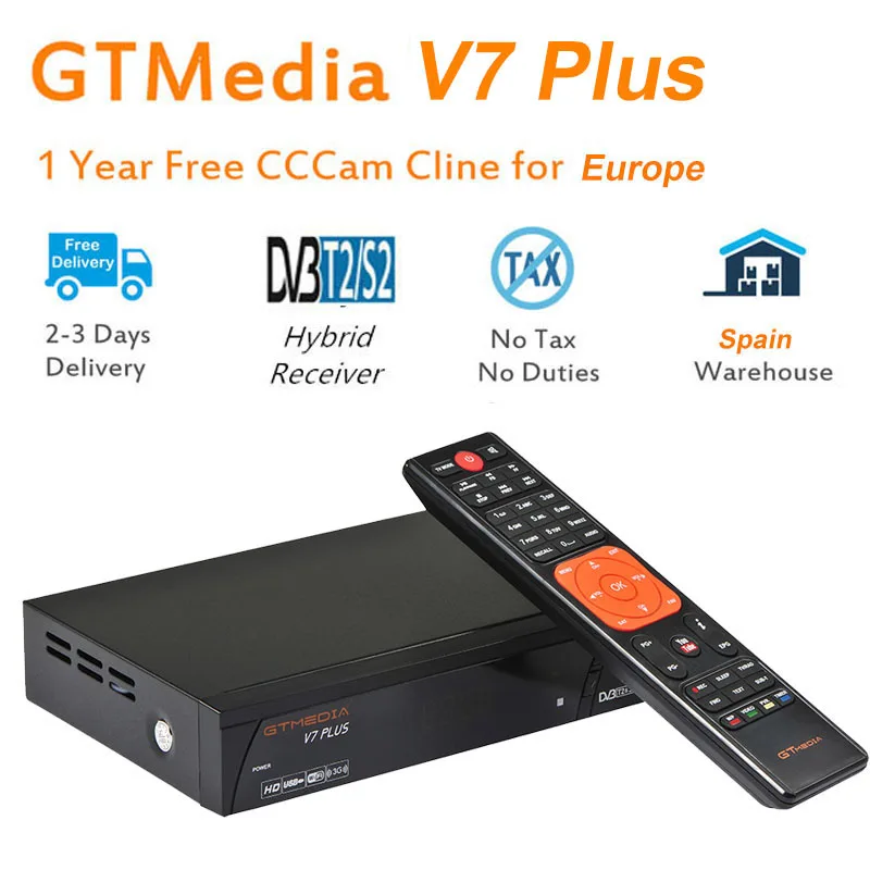

GTMedia V7 Plus DVB-S2 T2 H.265 1080p FHD decoder satellite receiver + 1 year CCcam 4 clines For Spain digital televisions Box