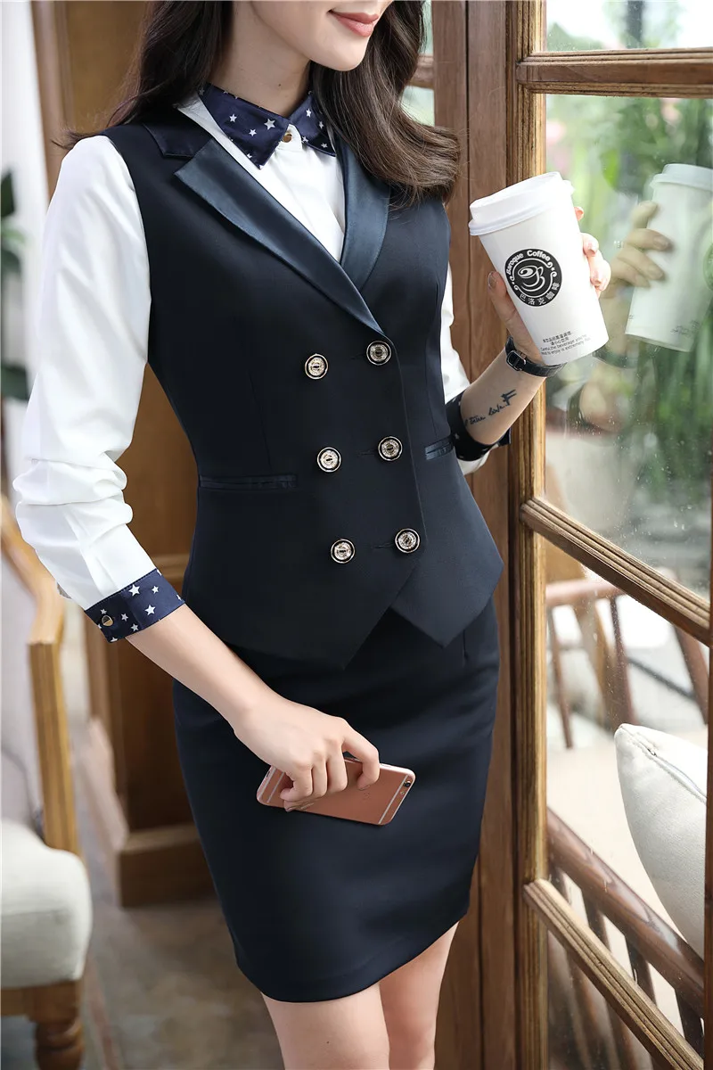 Форменные стили элегантный черный женский деловой костюм жилет пальто куртки топы женская верхняя одежда женский жилет из искусственного меха