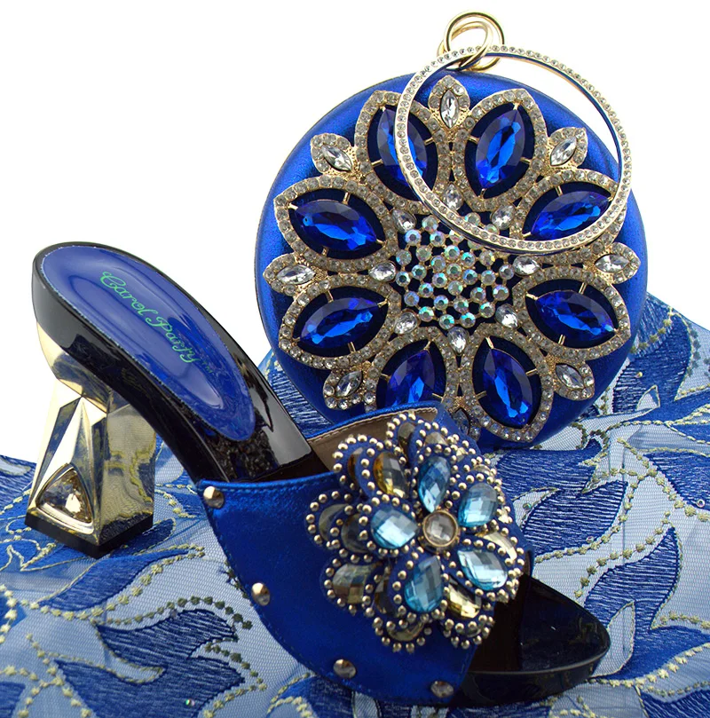 

New Shop Royal Blue 2018 New Arrival Ladies Italian Shoes and Bag Set Decorated with Rhinestone for Women Shoes