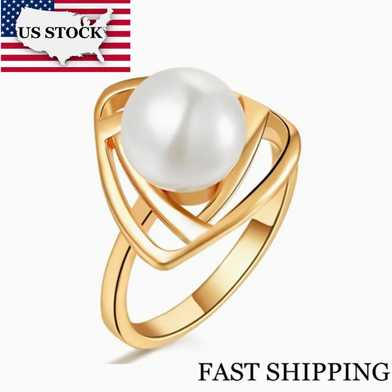 US STOCK Rings for Women Ring Female Simulated Pearl Jewelry Rose Gold Color Triangle Jewellery Women's Accessories 15%off J316