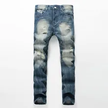 Новые дизайнерские джинсы мужские синие дырочки прямые тонкие мужские матовые джинсовые брюки уличный стиль джинсы