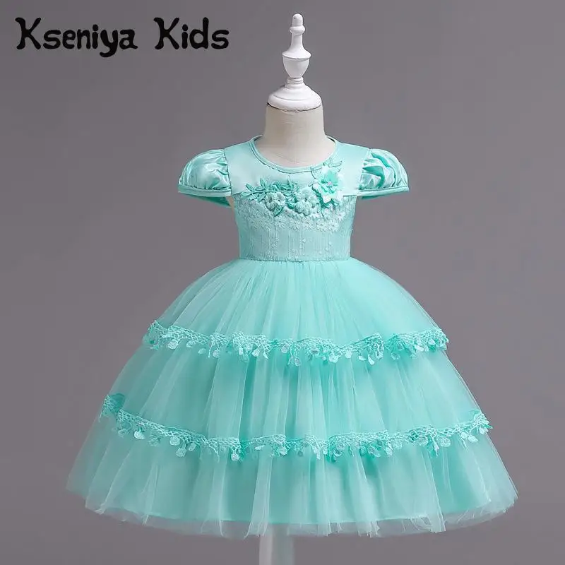 

Kseniya Kids 2018 Spring Summer New Children's Clothing Princess Mesh Lace Short-sleeved Big Girl Dress Wedding Dress For Girl