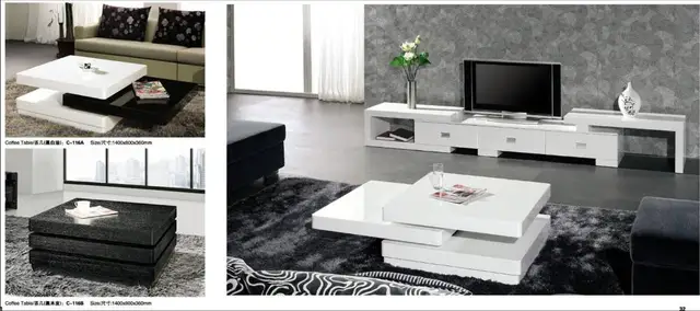 Rolling Coffee Table and TV Cabinet Set, Piano White and