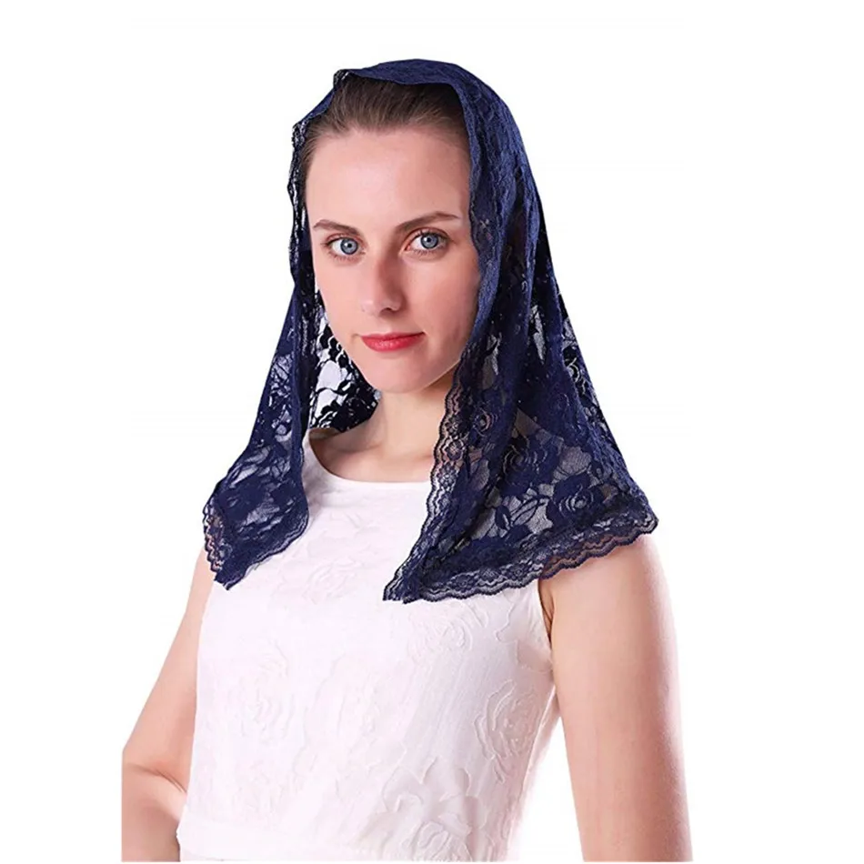 

Navy Blue Lace Veil Mantilla for Church Catholic Latin Mass HeadCovering Vela mantilla negra Voile Dentelle Vela negra Mantilla