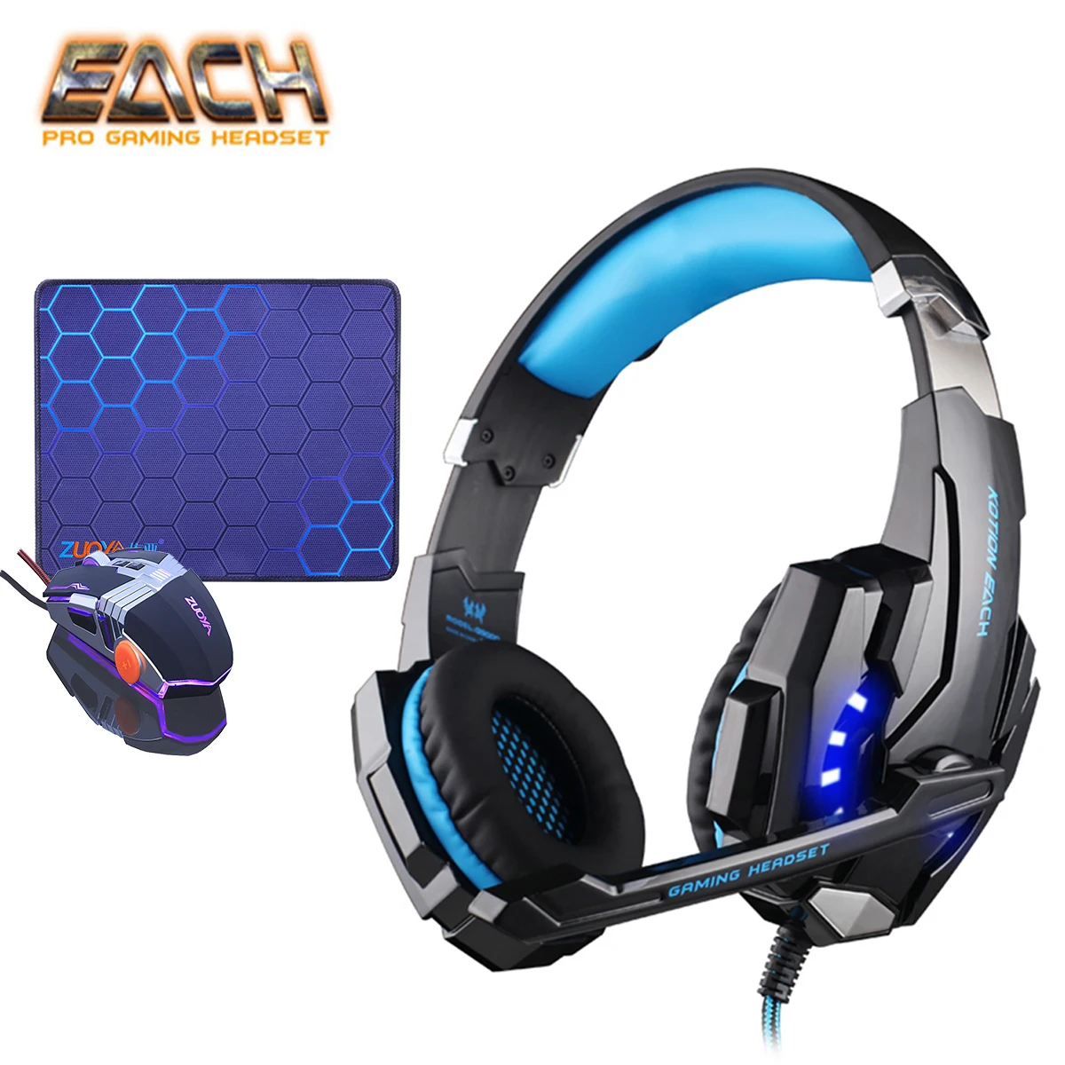 buy KOTION EACH G9000 3.5MM PS4 Game Gaming Headphone Headset Earphone Headband with Mic LED Light for Laptop Tablet Phone Headset