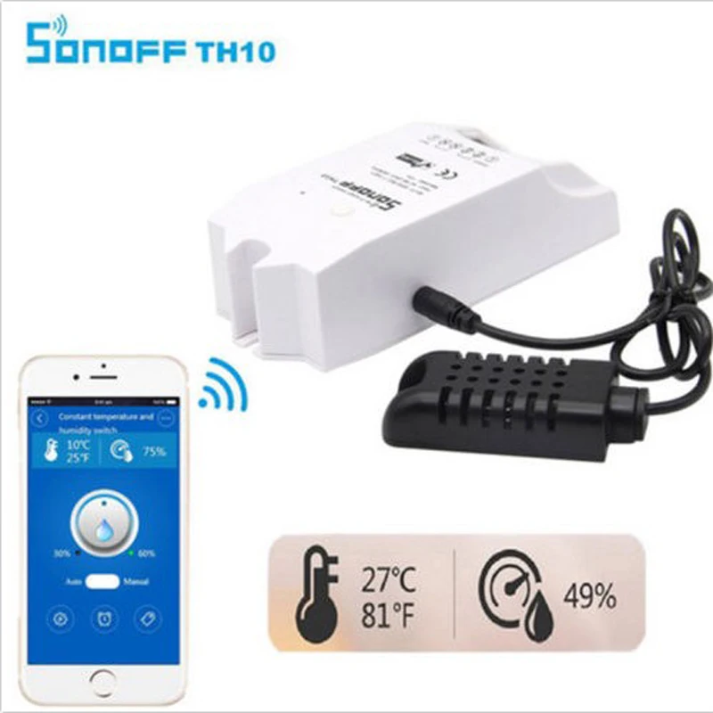 

Sonoff TH10 Wi-Fi Smart Switch 10A 2200W Wireless Switch Smart Home Automation Modules with Temperature Sensor Humidity Monitor