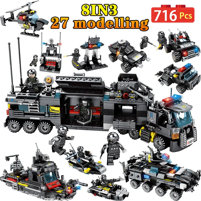 

City Police Station Truck Building Blocks Compatible Legoed SWAT Ship Helicopter Vehicle Weapon Bricks Education Toys for Boys
