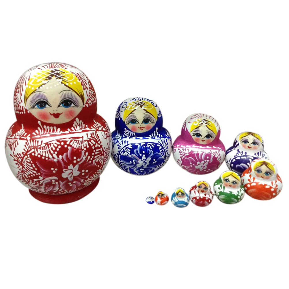 10PCS Wooden Matryoshka Doll Colorful Handmade Lovely Nesting Doll Hand Painted Craft Russian