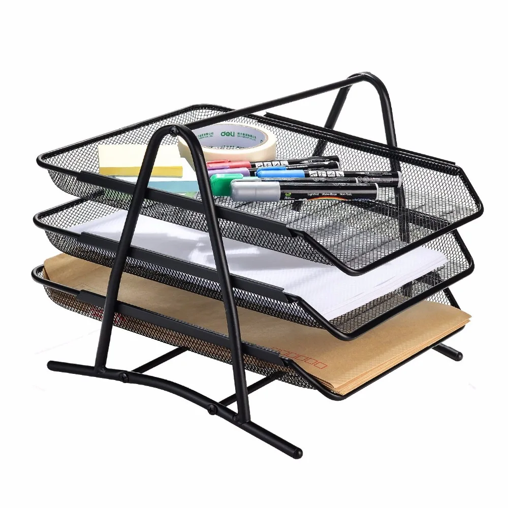 Mesh 3 Tier Document Filing Letter Paper Trays Desk Tidy Metal Organiser Risers