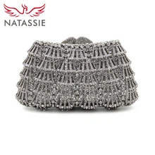 Natassie aushöhlen kristall taschen silber frauen hochzeit tasche diamant abend kupplung geldbörse designer-handtaschen mit kette