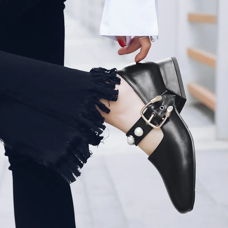 YMECHIC Black Brown Buckle Bead Low Heel Mary Jane Shoes Square Toe Block Heels Womens Summer 