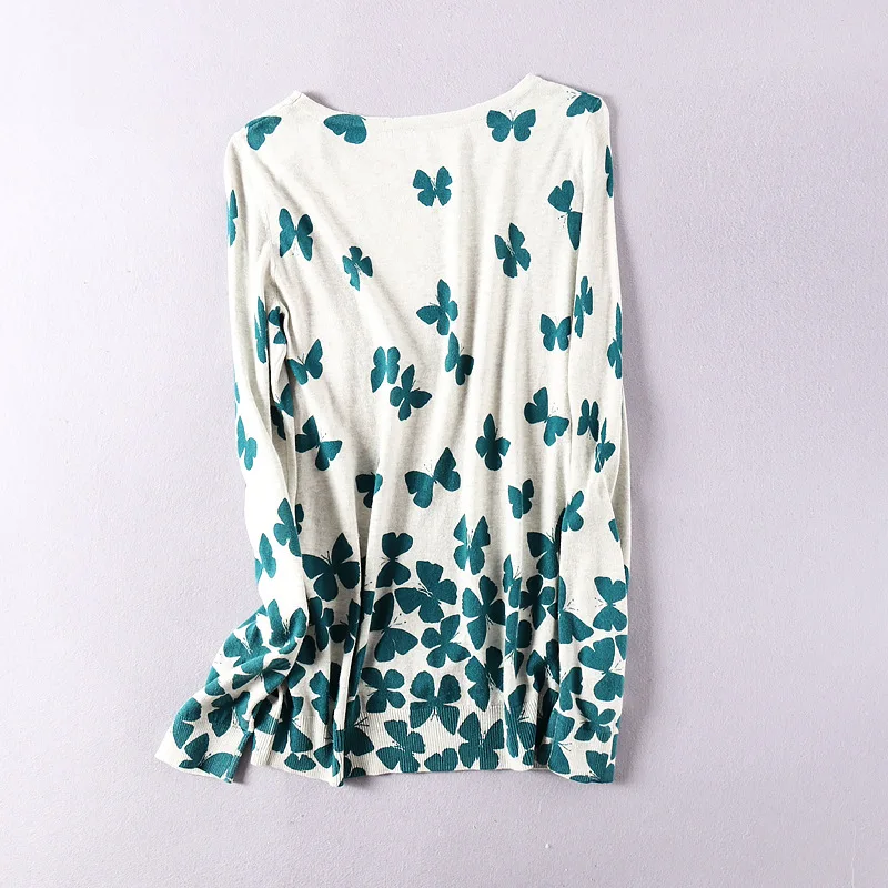 Women sweater light thin soft female knitted top ice silk printed slim long-sleeve spring autumn Sweaters