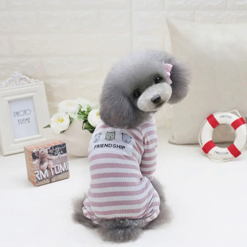 

Stripes Dog Jumpsuit Pajamas Dog Coats Dog Clothes Pet Apparel Gray Pink S-XXL