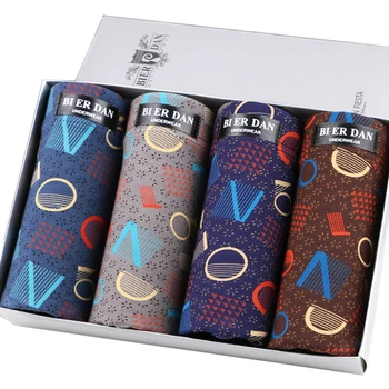 

BIERDAN 2019 Mens Underwear Shorts 4pcs/ lot Breathable Boxer Shorts L-3XL Print Modal Boxers male underwear pants