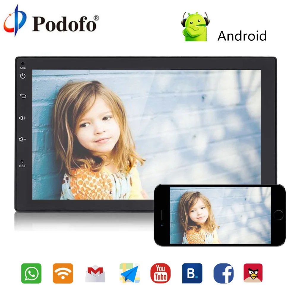 

Podofo Android Universal 7" 2 Din Multimedia MP5 Player Bluetooth Touch Screen GPS Car Radio Stereo Mirror Link Backup Monitor
