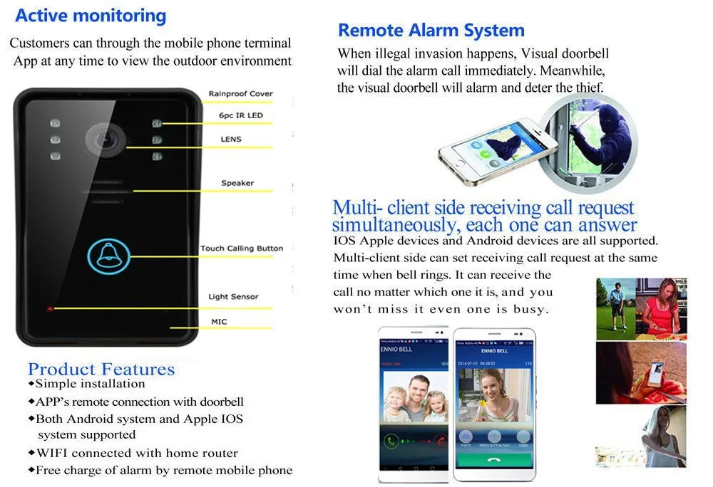 Умный беспроводной WiFi видео дверной звонок Домофон камера для IOS Android приложение ИК ночного видения пульт дистанционного управления
