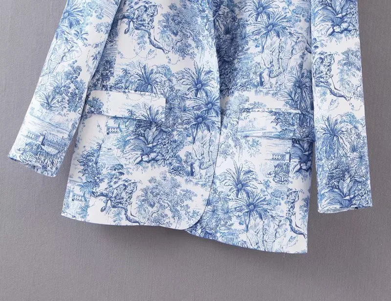 ROHOPO Women Floral Blazer Vintage Holiday Animals Girl Vogue Slim Notched Collar Outwear Office Ladies Slim Fit Blazer #BM2211