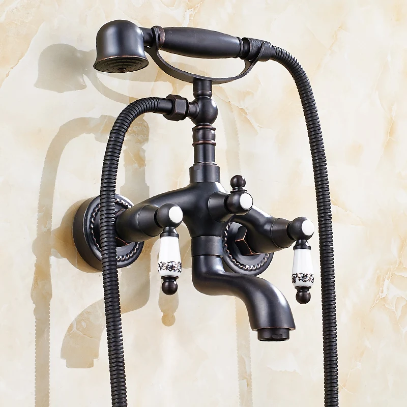 Antique Brushed Rainfall Shower Faucet Solid Brass Hand held Shower tap Nozzle Black Shower Sets