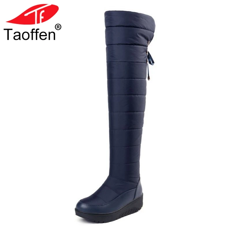 

Taoffen Womens Fashion Cotton Leather Snow Boots Thigh High Long Boots Non-Slip Winter Warm Thick Fur Shoes Women Size 35-44