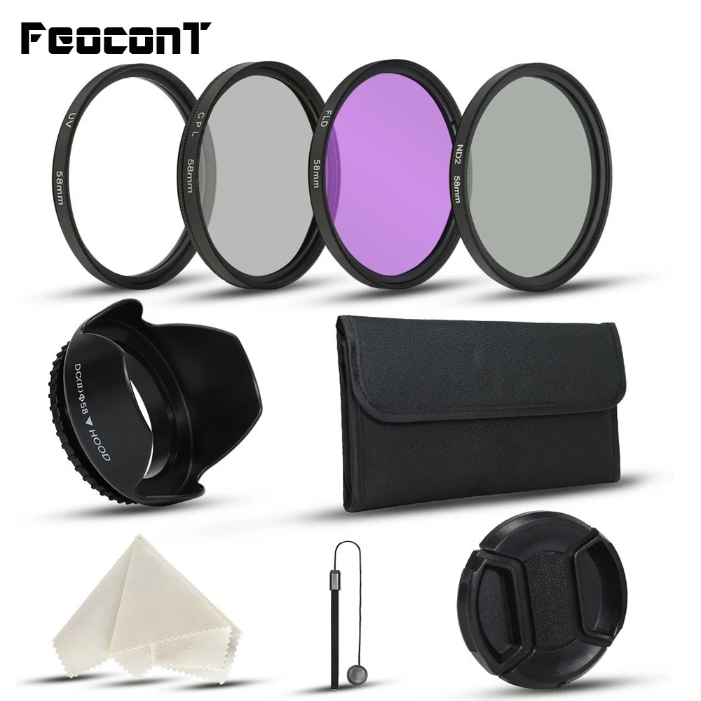 

Camera Filter Set ND2 Filter UV CPL (Polarizer Filter) FLD Light Filters Pouch Lens Cap Lens Hood For DLSR Canon Nikon D3400