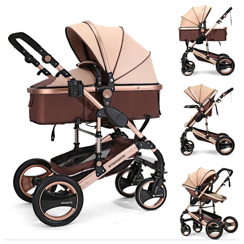 Aluminum Alloy High Landscape Four Wheels Baby Stroller Car Seat Newborn Baby Carriage Reversable Push Handle Can Lie Flat 0~3 Y