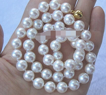 

150401 J0004 AAA Luster 18"9-10mm REAL NATURAL south sea white pearl necklace 14K free shipping USPS to ISA RUSSIA