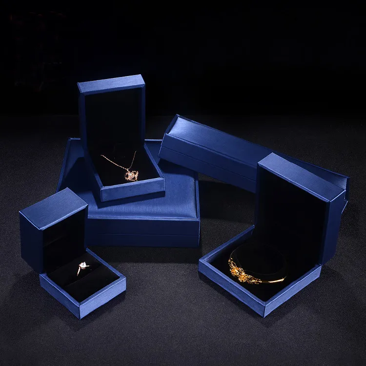 

High-quality stringy blue ring box for jewellery earing pendant bracelet package jewelry set boxes packaging display leather