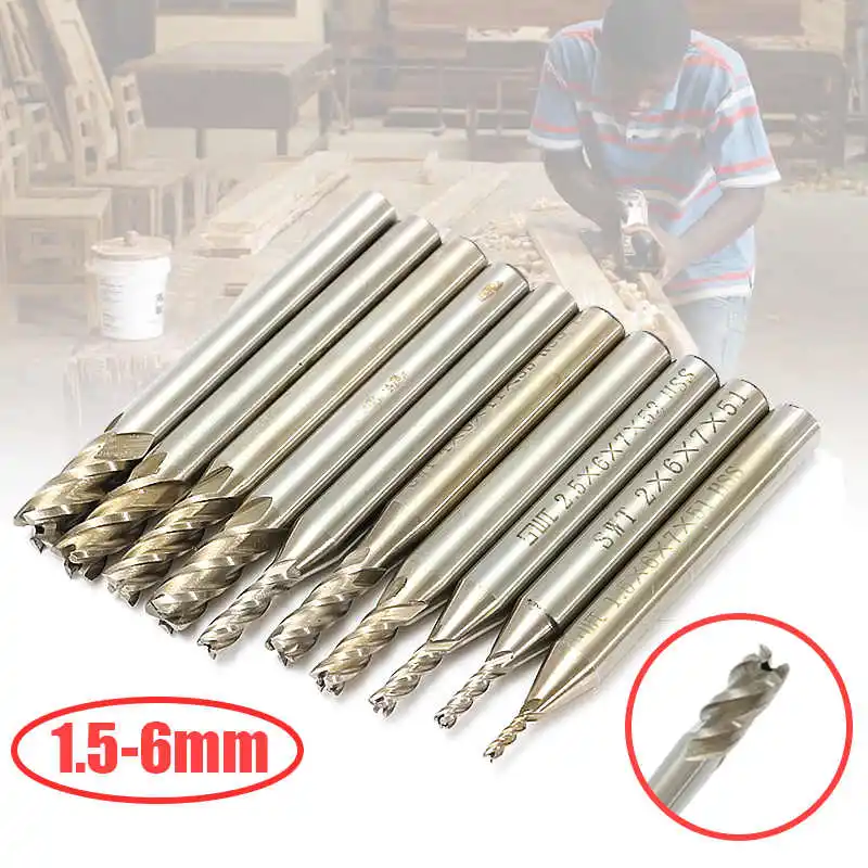 10pcs HSS End Mill Cutters Pilot Counterbore Mould Solid Drill Bit