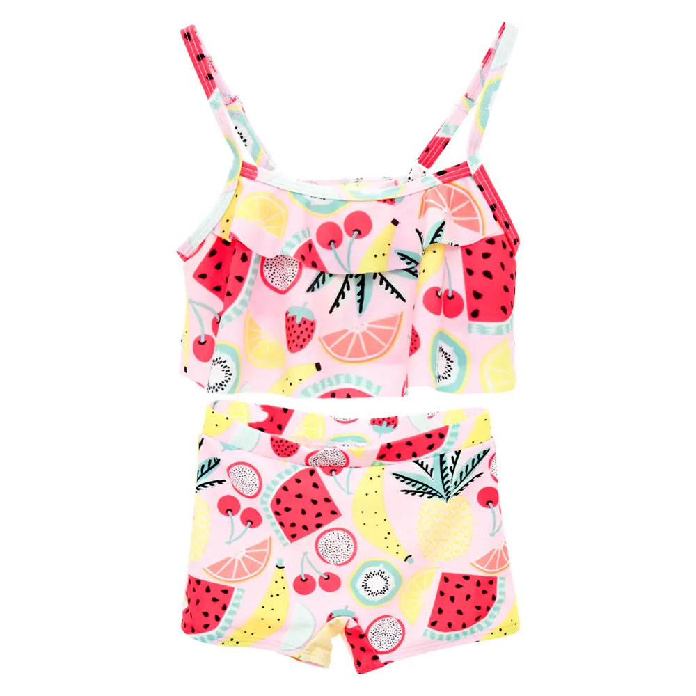 Girls Swimwear 9M-6Years Kids Beach Wear Lovely Fruits Print Baby Swimming Suits Bikini Ruffle Infantil Childs Bathing Suit