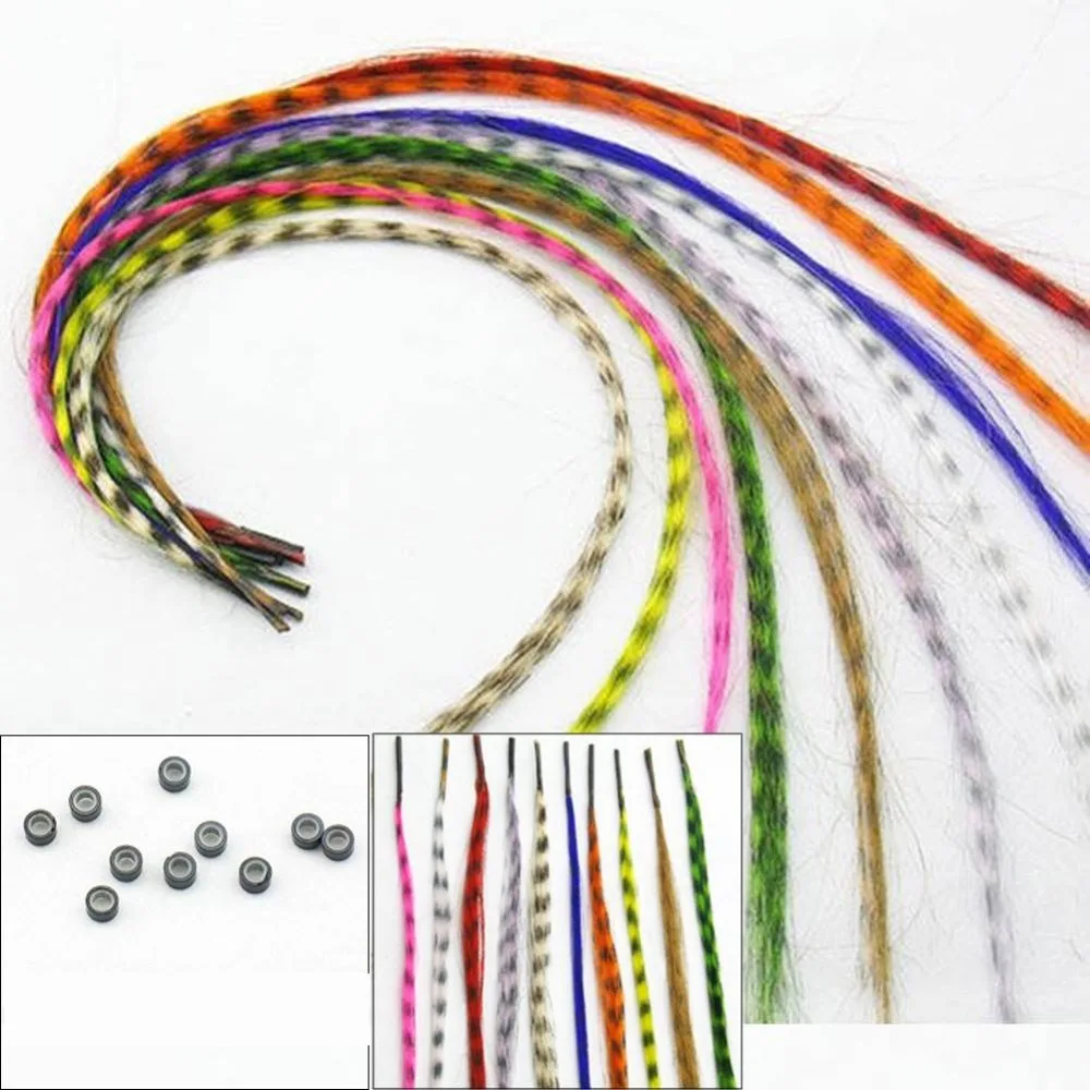 

10Pcs/Lot Multi-Colored Feather hair extensions 16 inch long with free beads