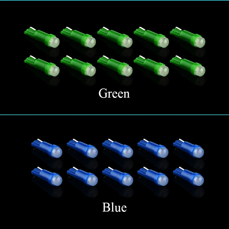 NAO 10 шт. T5 Светодиодная лампа для приборной панели COB SMD W1.2W W3W лампа автомобильный внутренний измерительный прибор 12 в 6000 К белый зеленый красный синий желтый