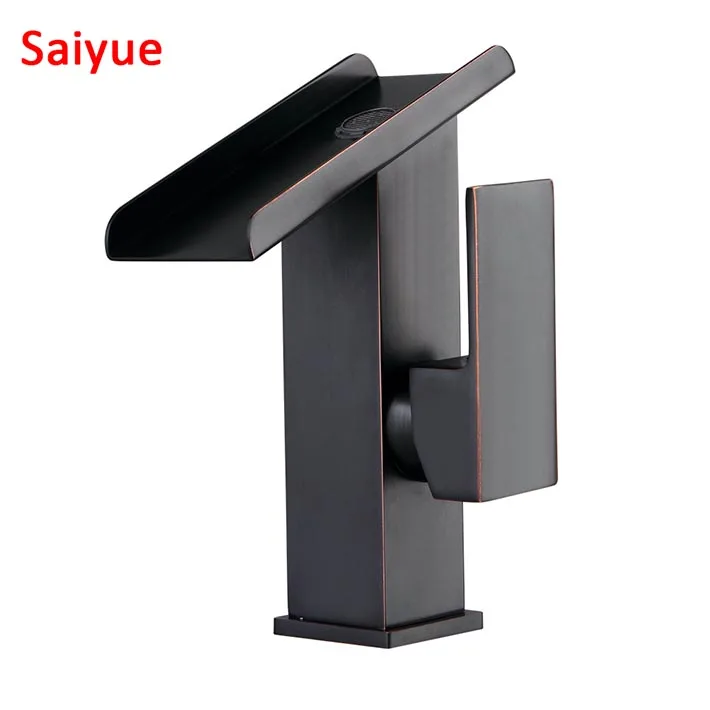 

New Unique Temperature Controlled Water power Faucet, Modern Water Tap Oil rubbed bronze Black Bathroom Waterfall LED Mixer