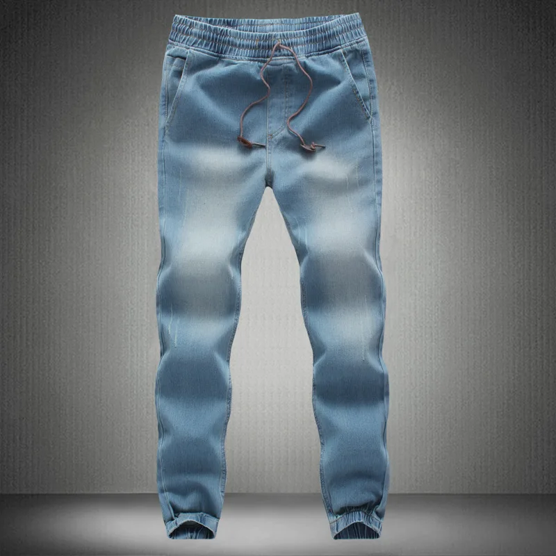 Повседневные джинсы мужские эластичные джоггеры спортивные мужские свободные джинсы плиссированные джинсовые брюки мужские прямые узкие